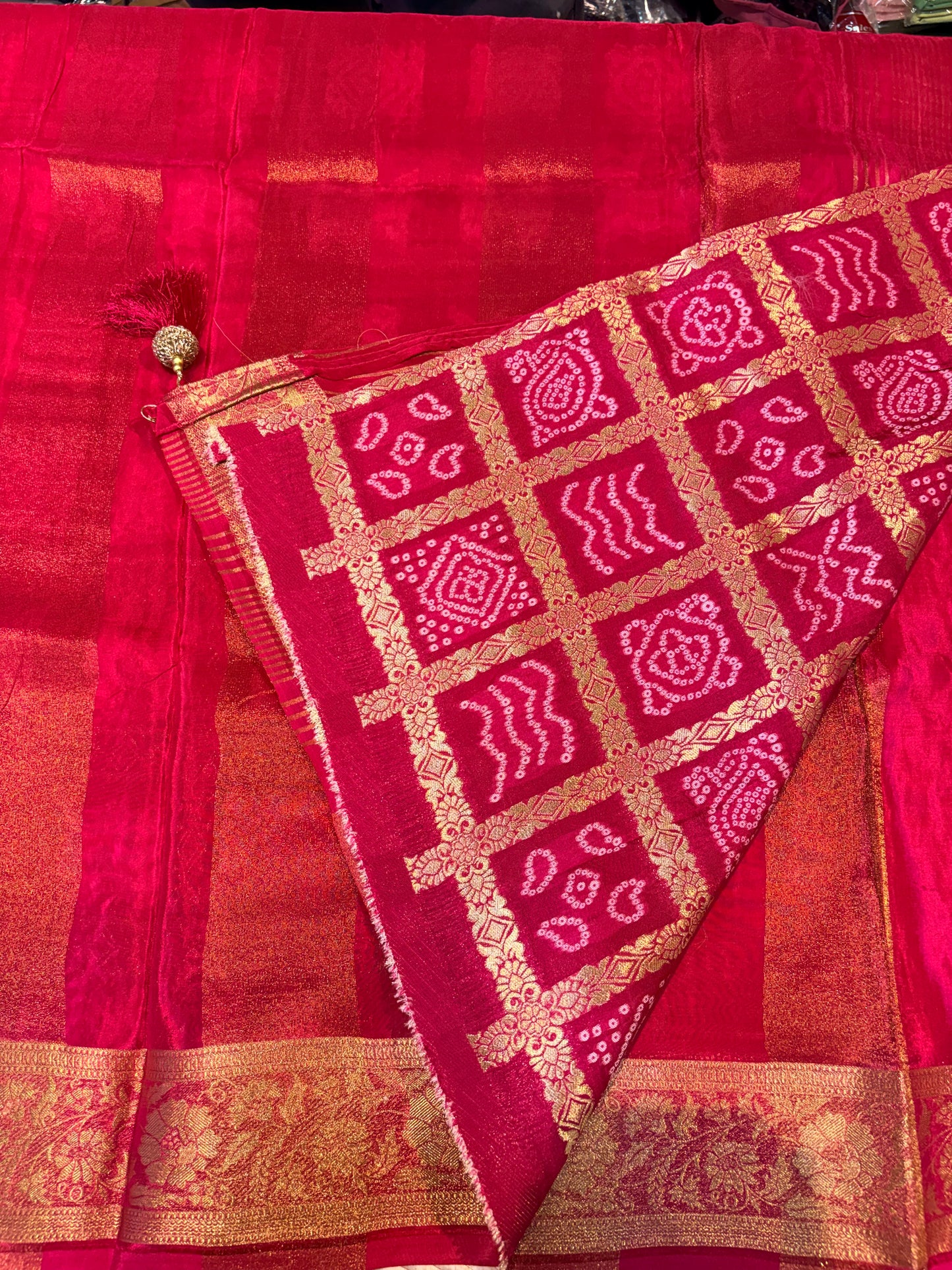 RAW CHINON CREAPE SAREE WITH GHARCHOLA BLOUSE