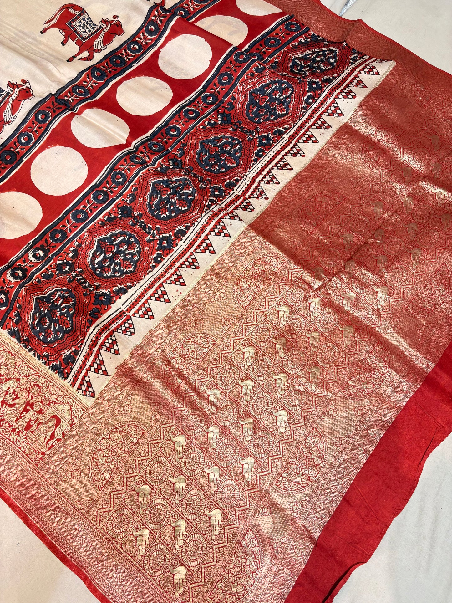 AJRAKH BLOCK PRINTED SAREES 
WITH BANARASI BORDER