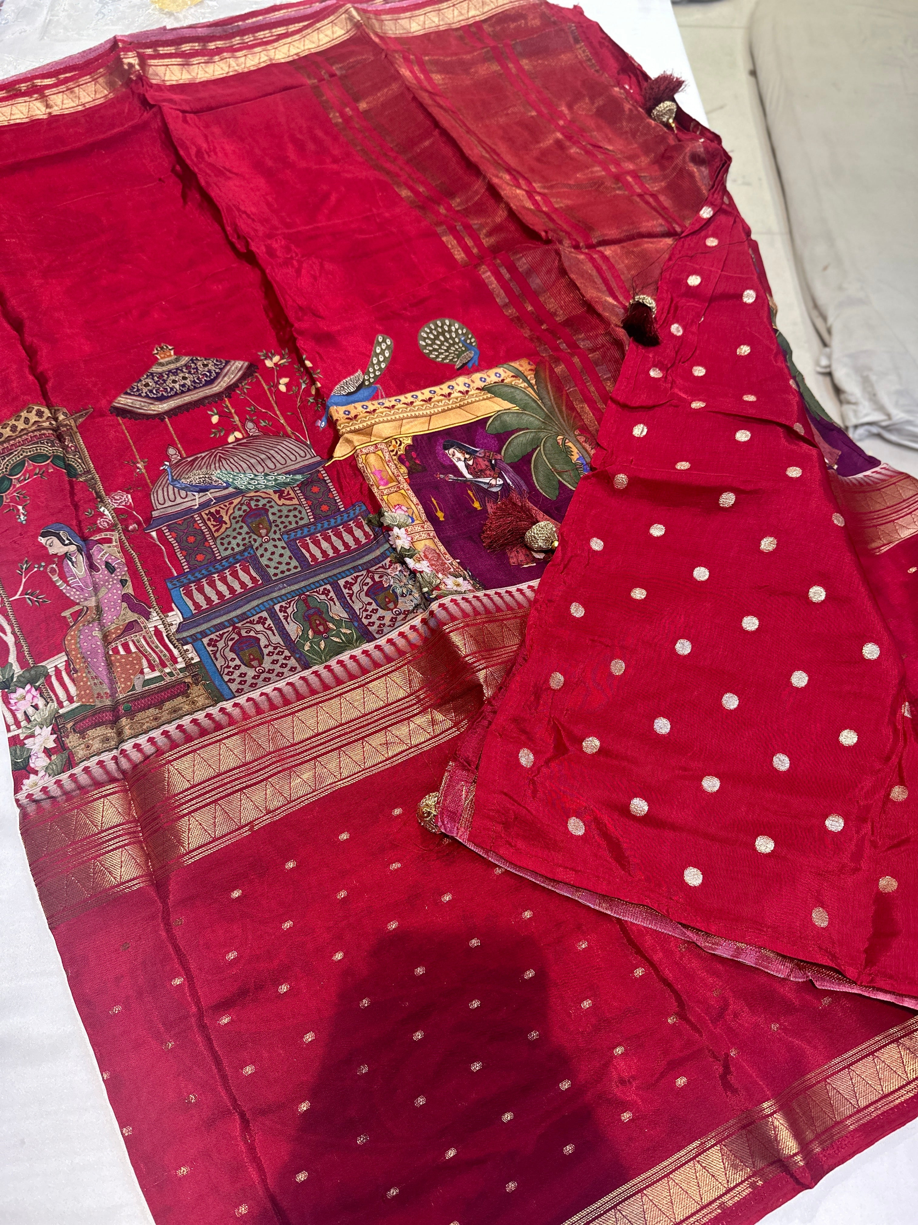 PREMIUM MOUNGA CREAPE WITH KALAMKARI PRINT
