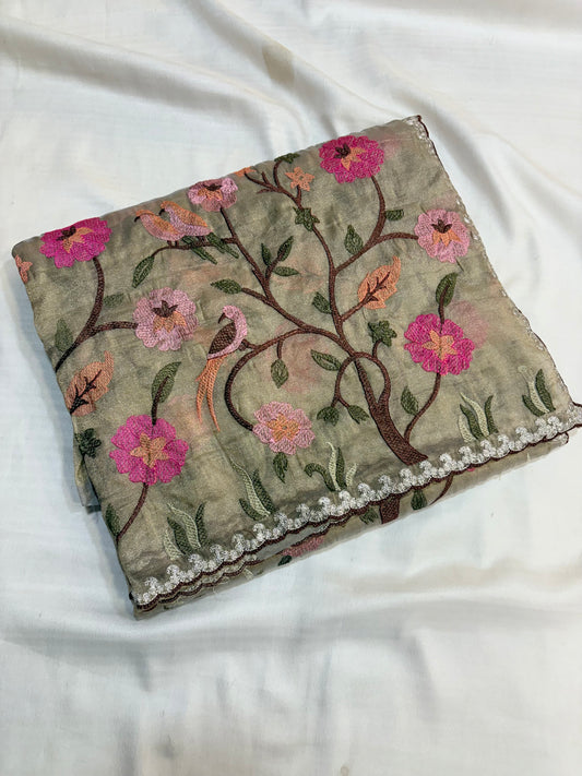 FANCY EMBROIDERY TUSSUR SAREE