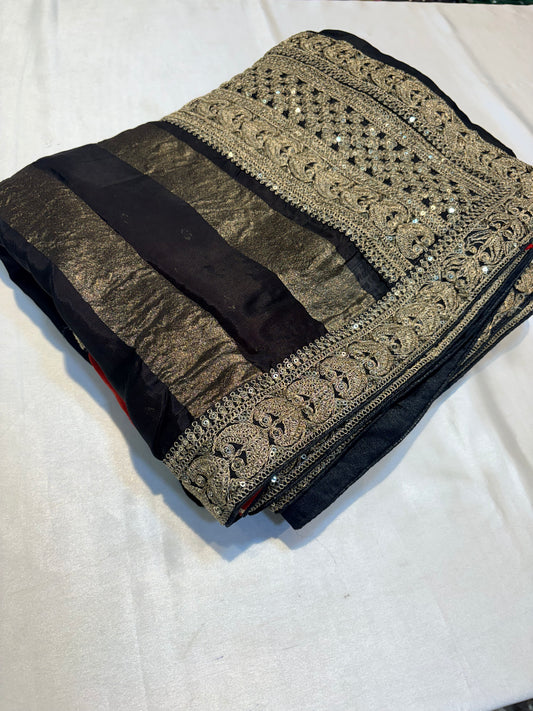RAW CHINON CREAPE SAREE WITH LACE BORDER