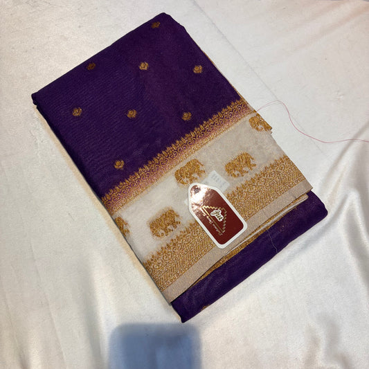 KHADDI GEORGETTE WITH ELEPHANT BUTTA BORDER