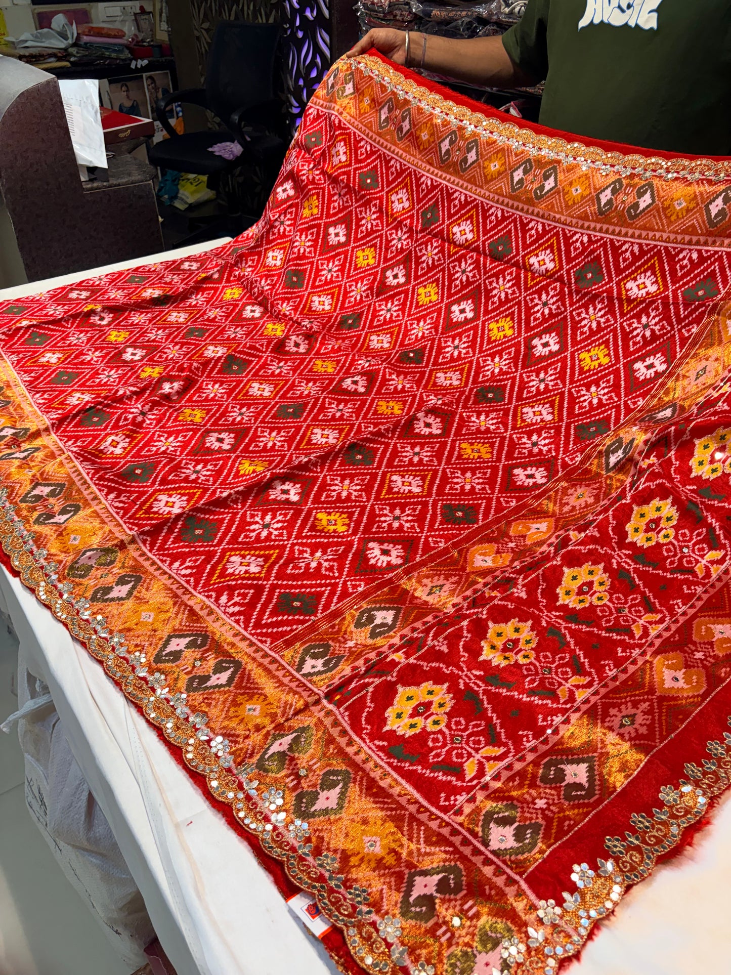 PREMIUM IKKAT SILK SAREE WITH MIRROR WORK