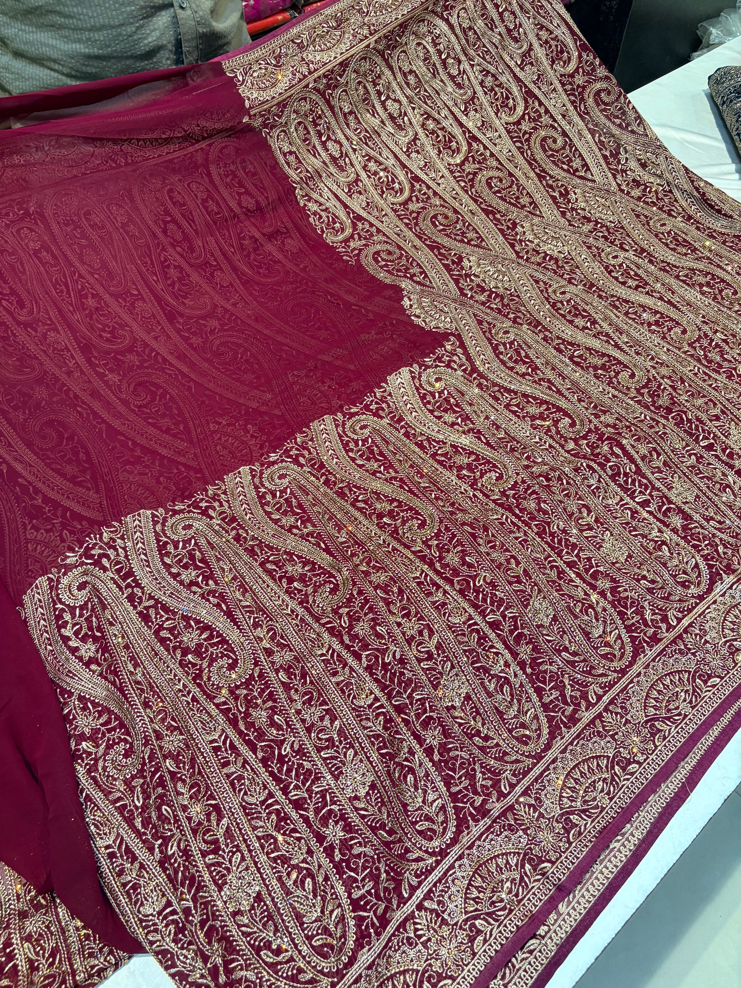 PURE GEORGETTE KASHMIRI TREADWORK SAREE