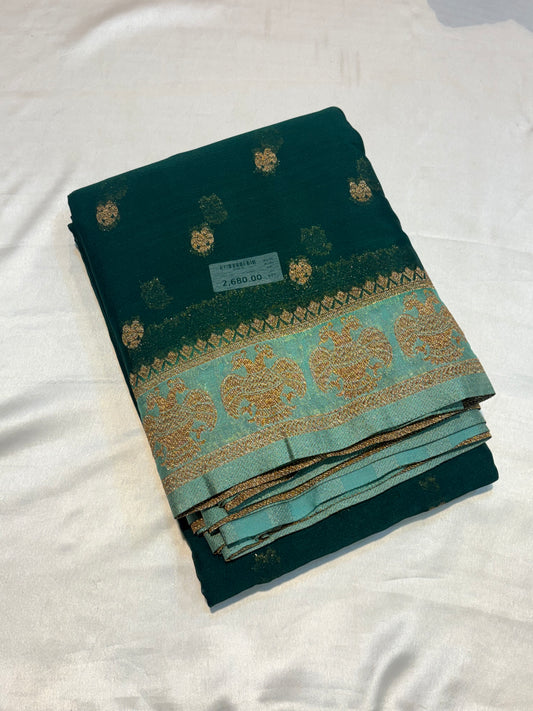 PREMIUM SEMI KHADDI GEORGETTE SAREE WITH ANTIQUE ZARI