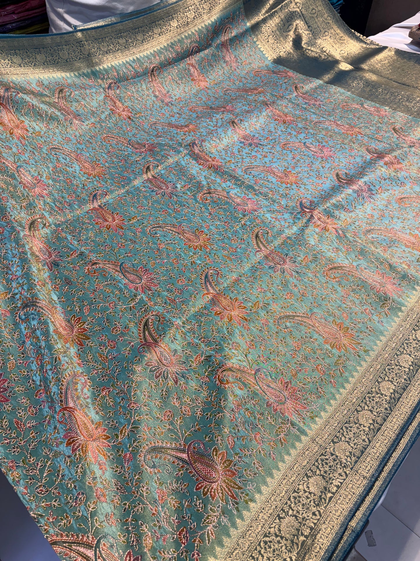 PASHMEENA GERORGETTE SAREES WITH KAATA WORK
