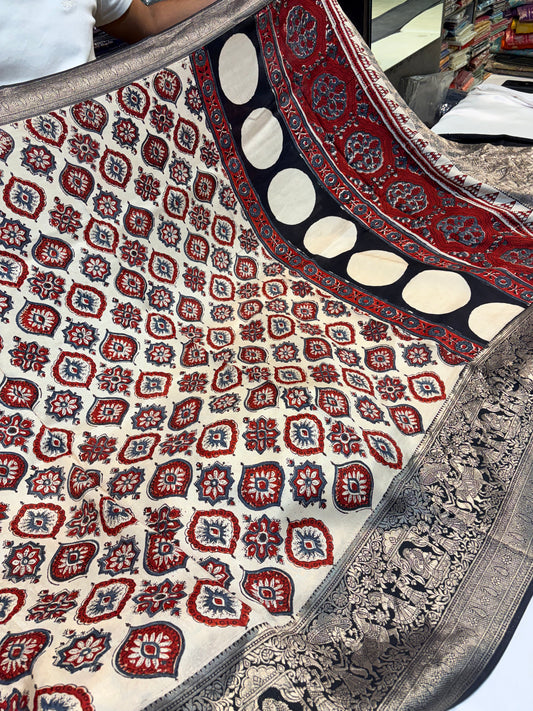 Ajrakh printed with Banarasi Border