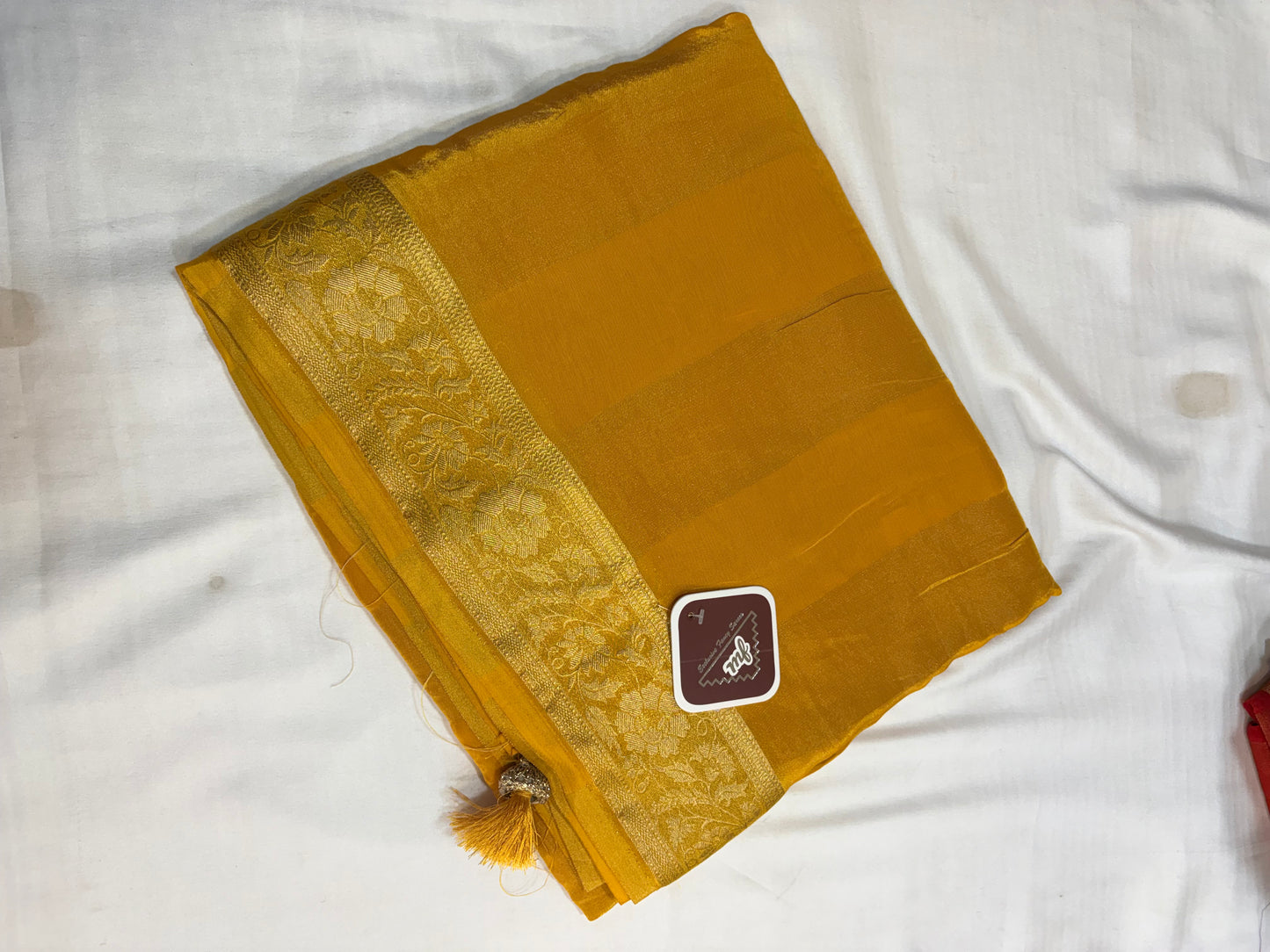 RAW CHINON CREAPE SAREE WITH GHARCHOLA BLOUSE