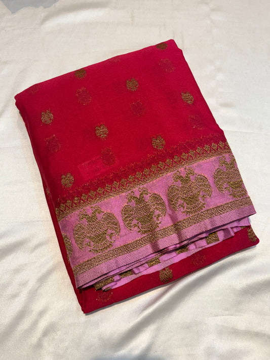 PREMIUM SEMI KHADDI GEORGETTE SAREE WITH ANTIQUE ZARI