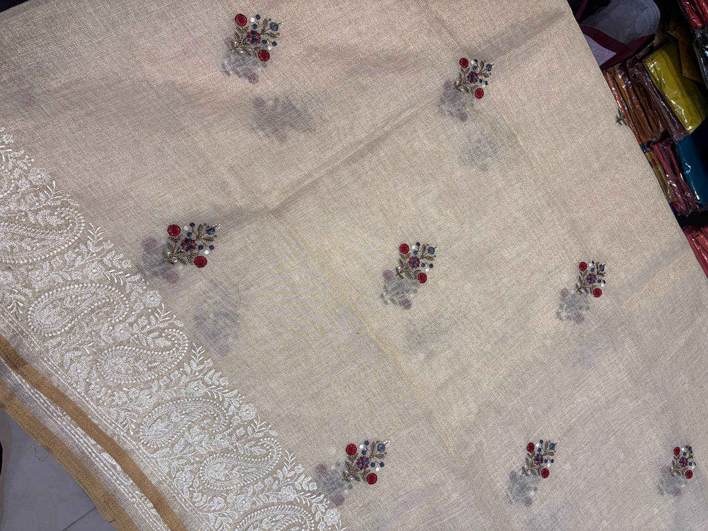 Lenien Cotton Sarees with French knot work