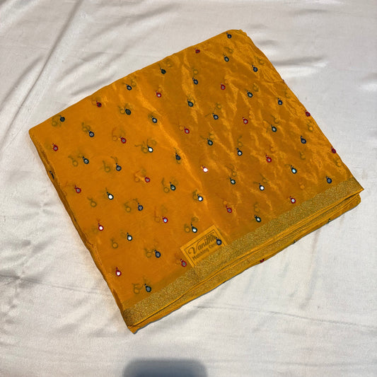 Pure Wrinkle Creape sarees with mirror work
