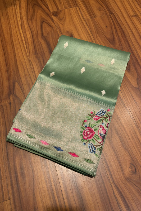 PURE SOFT TISSUE SAREE WITH EMBROIDERRY WORK