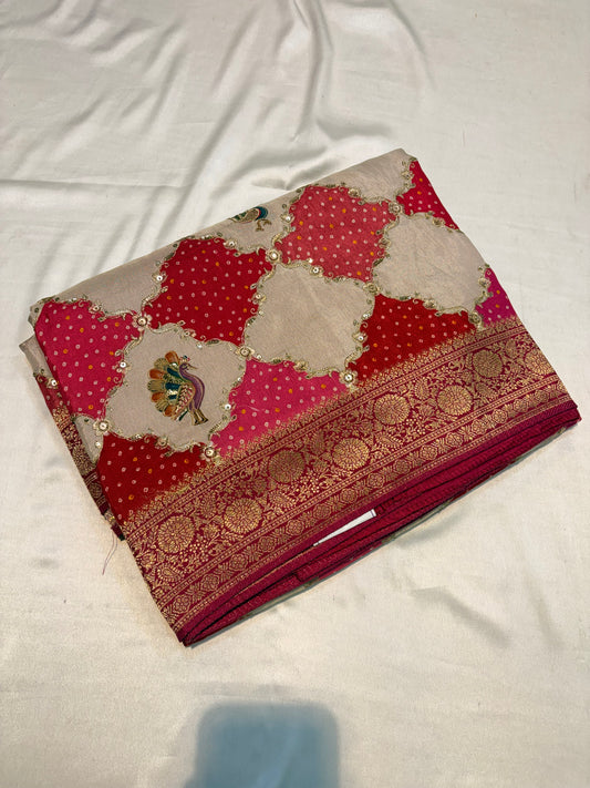 PURE PASHMEENA SILK SAREE WITH WORK