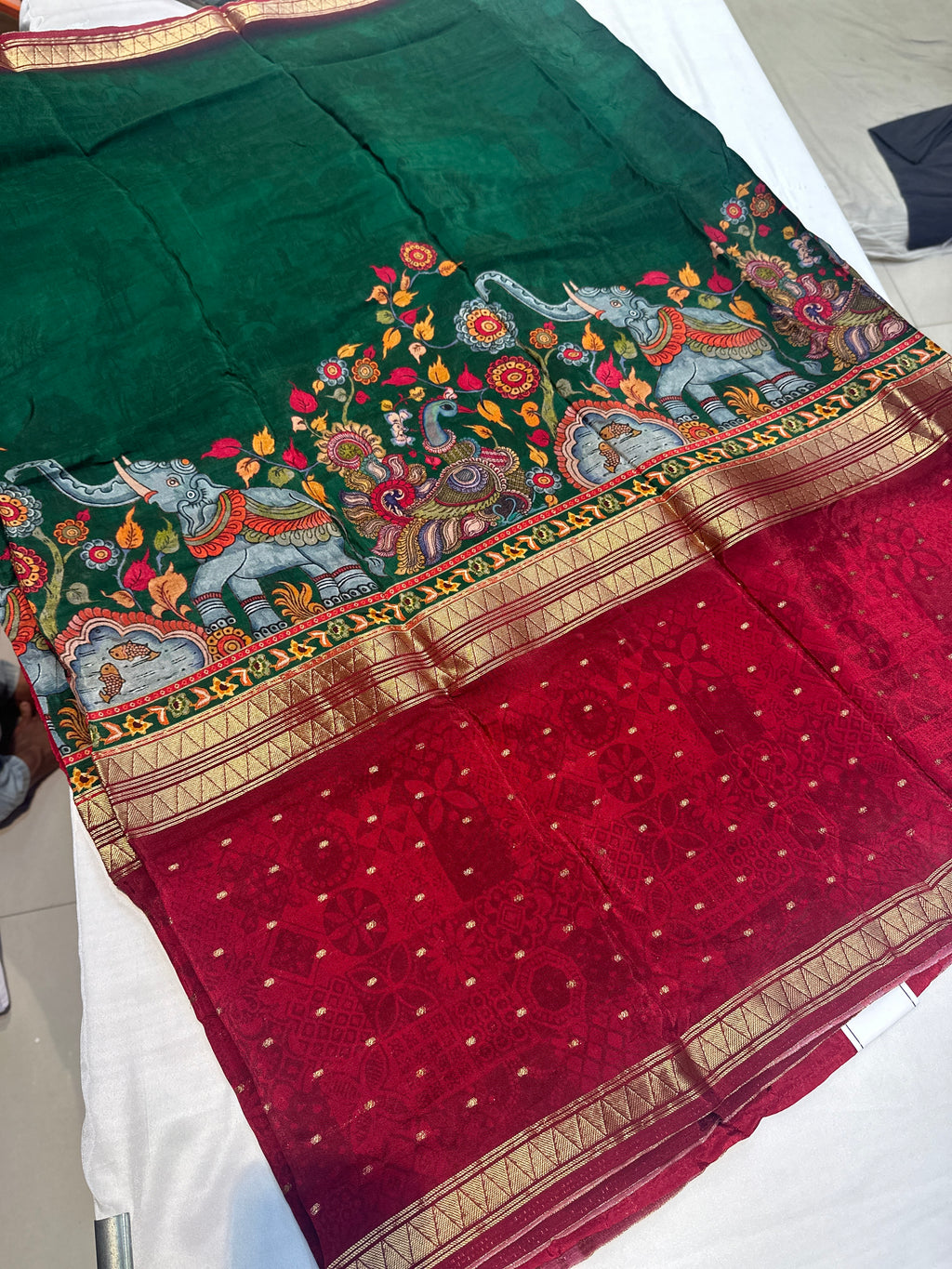 PREMIUM KALAMKARI MOUNGA CREAPE SAREE