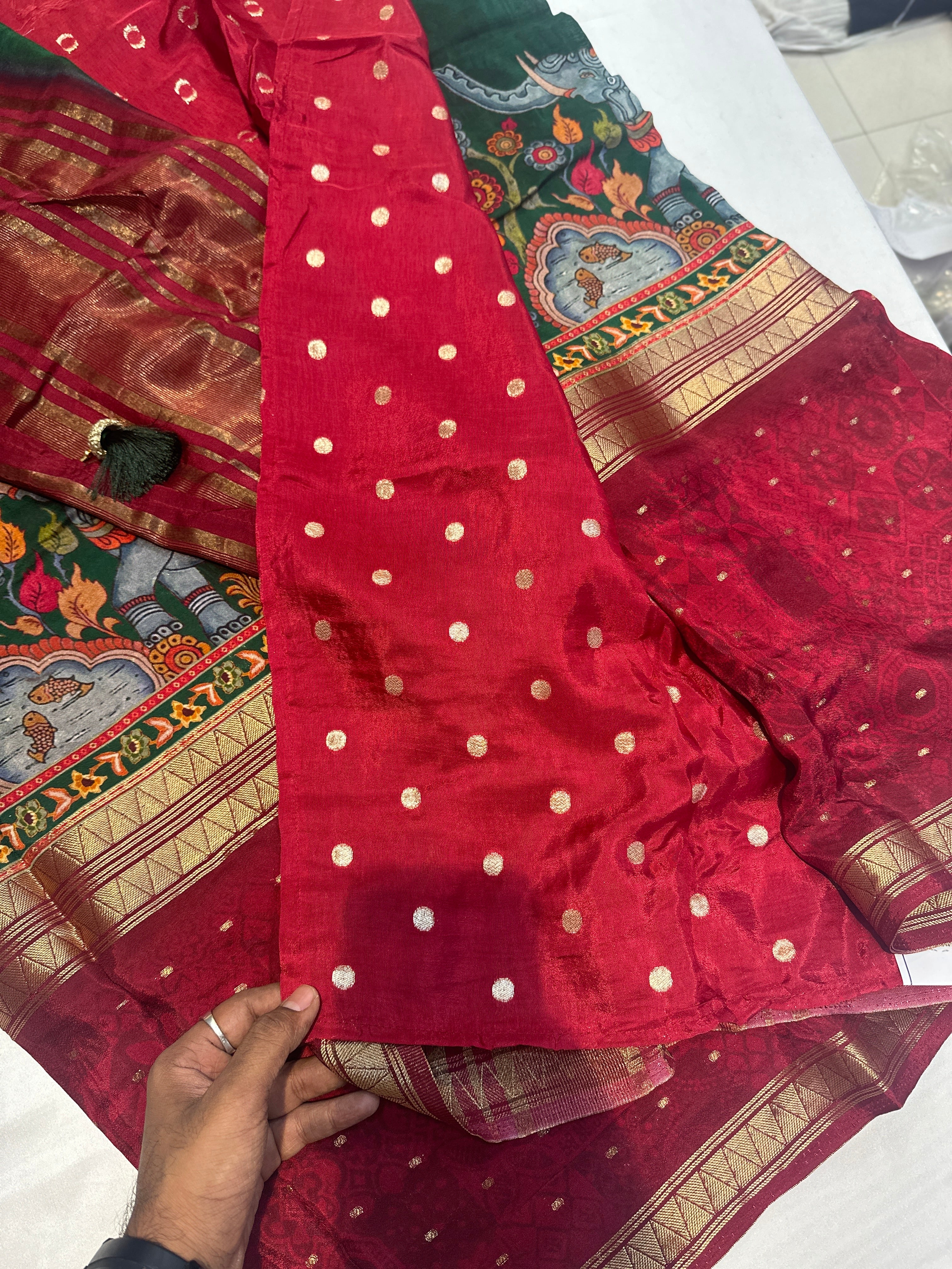 PREMIUM KALAMKARI MOUNGA CREAPE SAREE
