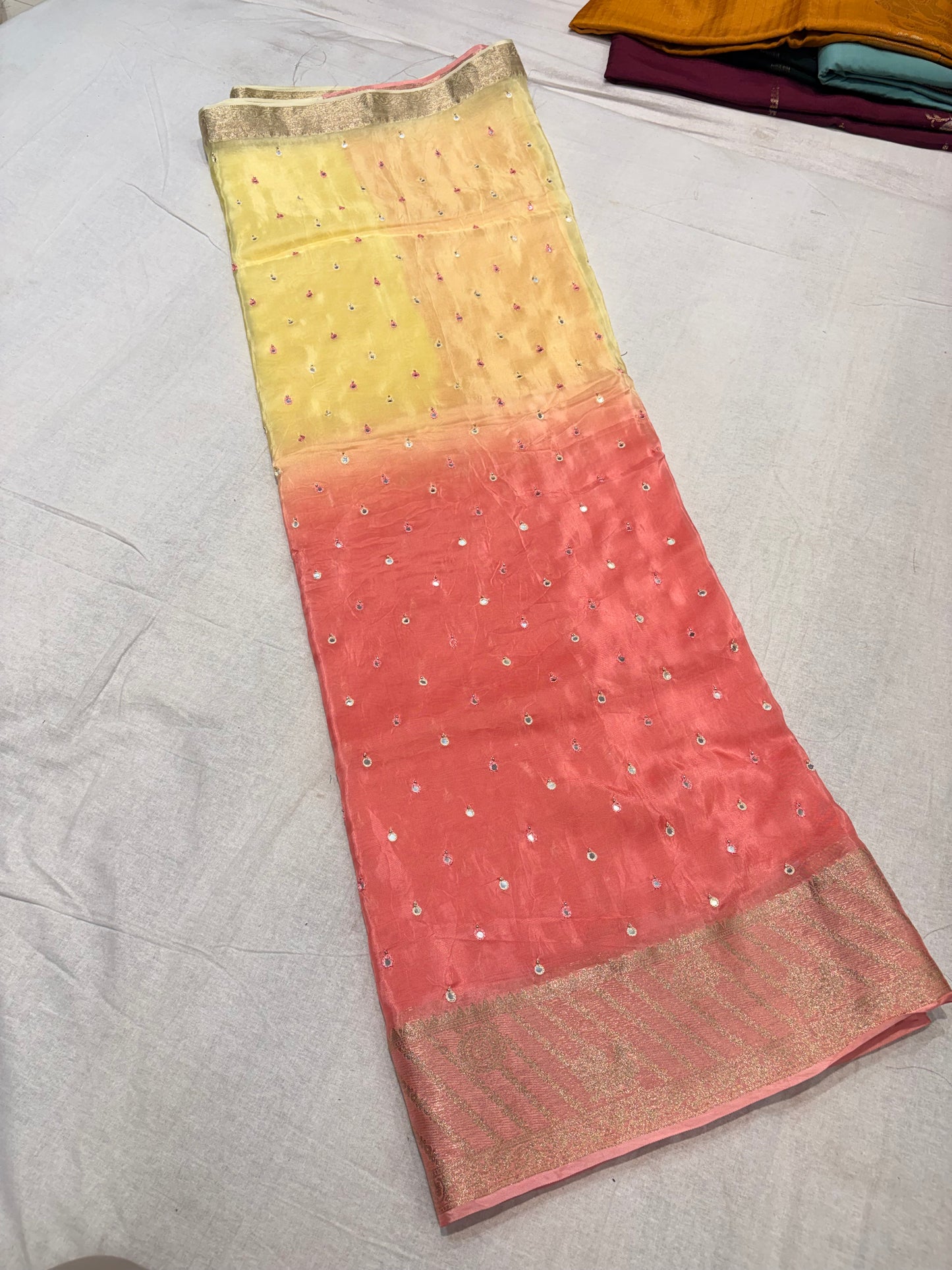 PREMIUM HO CREAPE SILK SAREES WITH MIROR WORK
