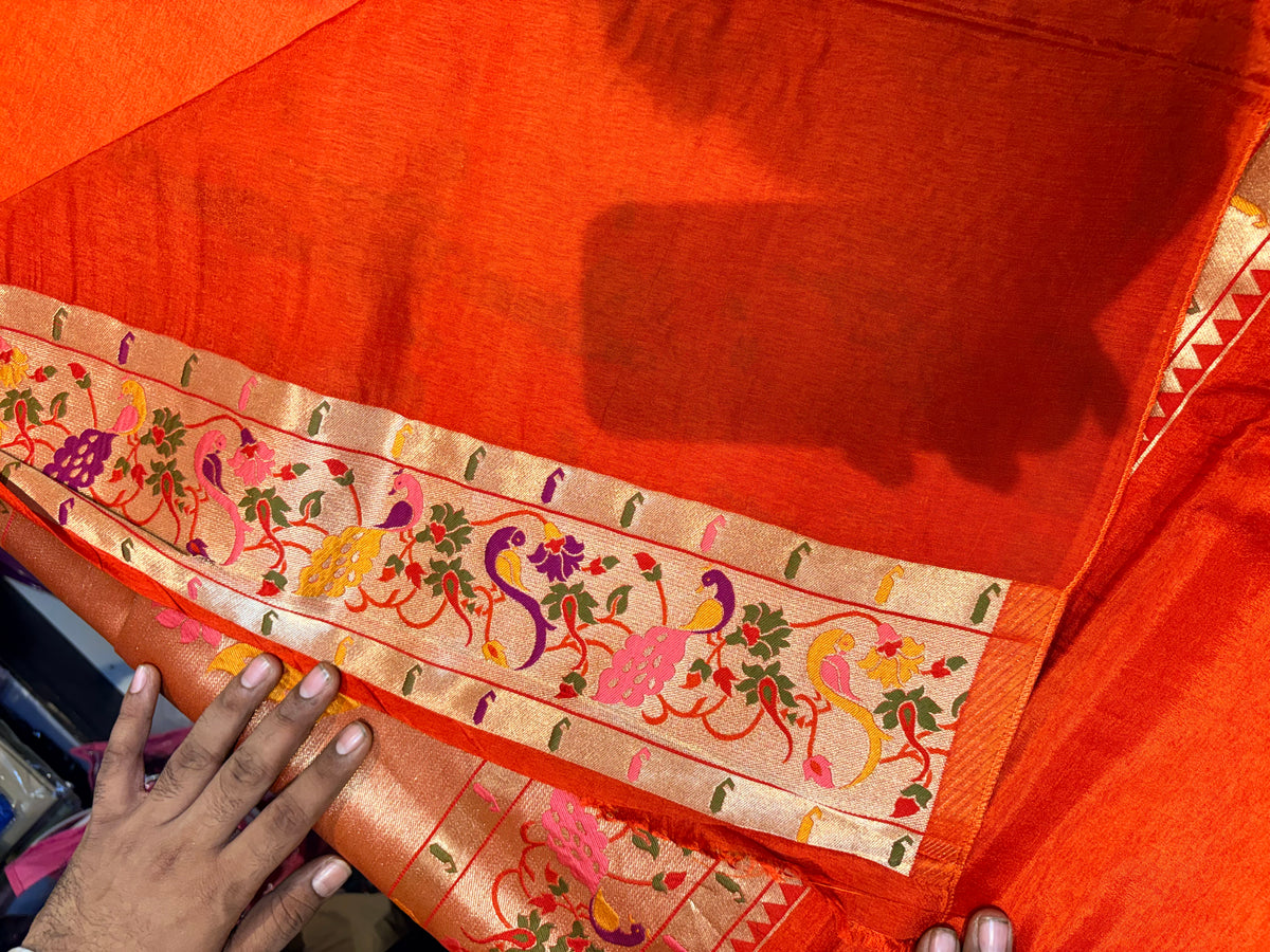 PREMIUM MOUNGA SILK SAREE WITH PAITHANI BORDER