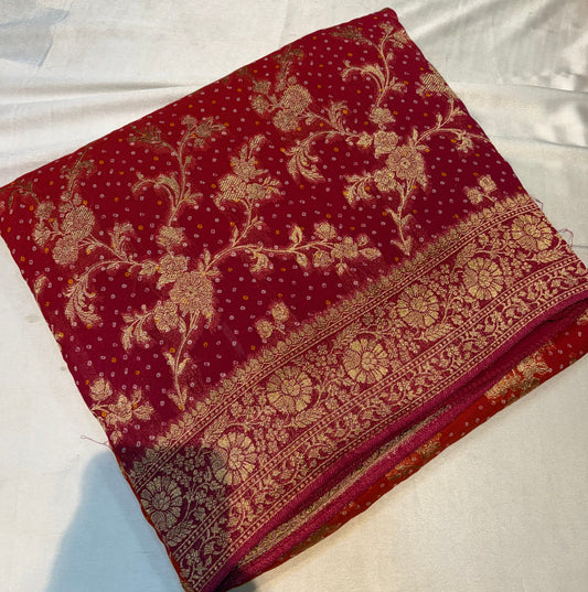 PREMIUM BANDHINI BANARASI KHADDI GEORGETTE SAREES
