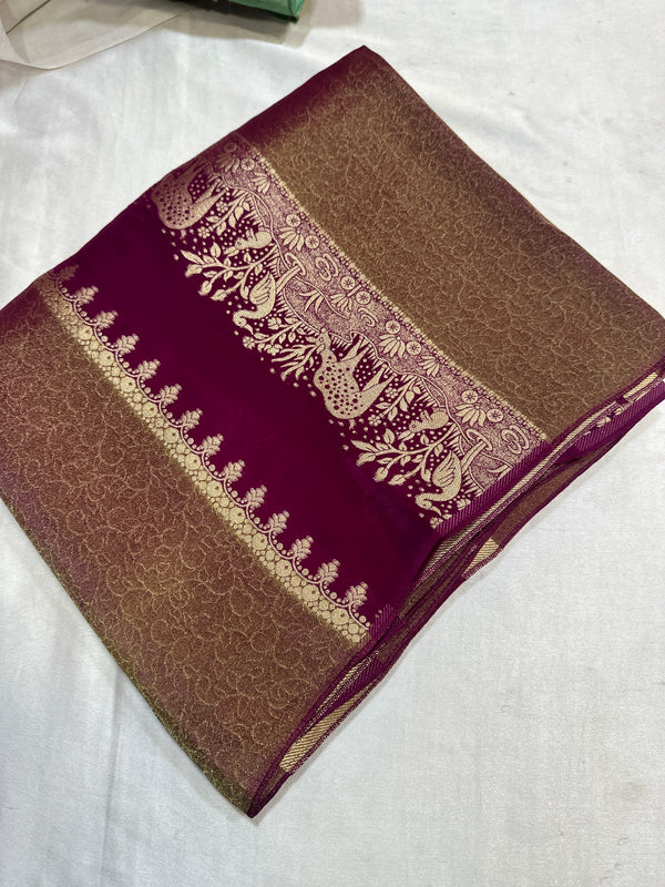 PREMIUM RAW CHINON CREAPE SAREES - WINE