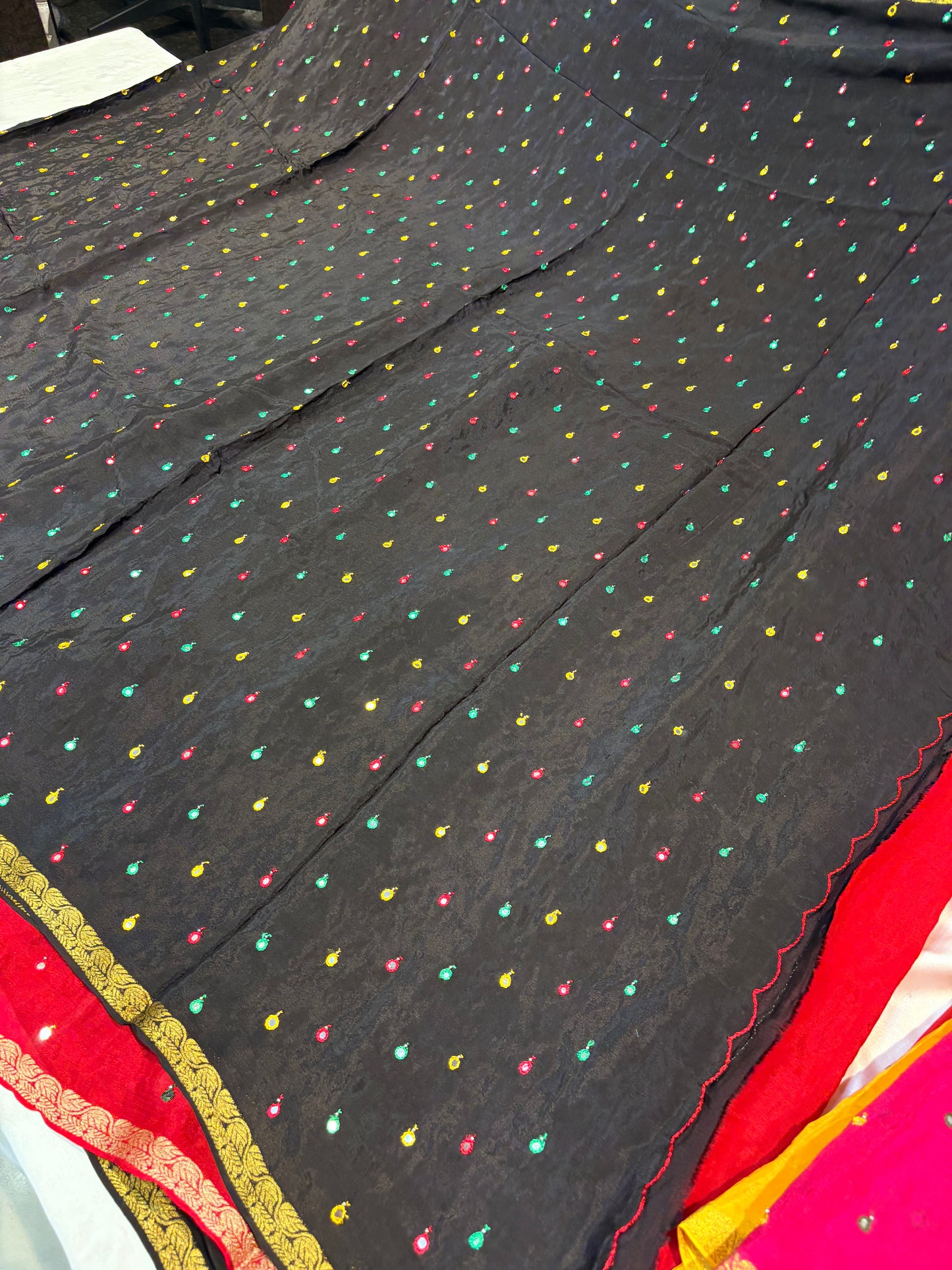 Pure Wrinkle Creape sarees with mirror work