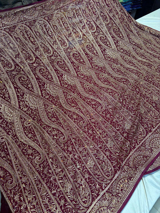 PURE GEORGETTE KASHMIRI TREADWORK SAREE