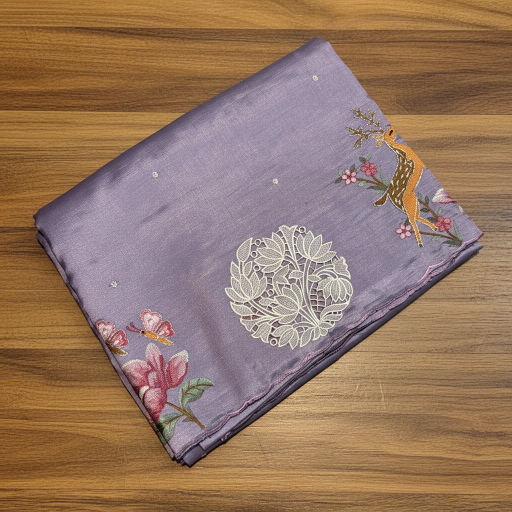 PREMIUM SOFT TUSSUR SILK WITH EMBROIDERY & CUTWORK