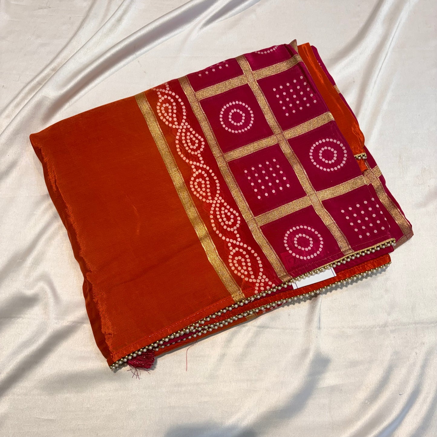 PREMIUM CHINON SILK SAREE WITH GHARCHOLA BANDHINI PALLU