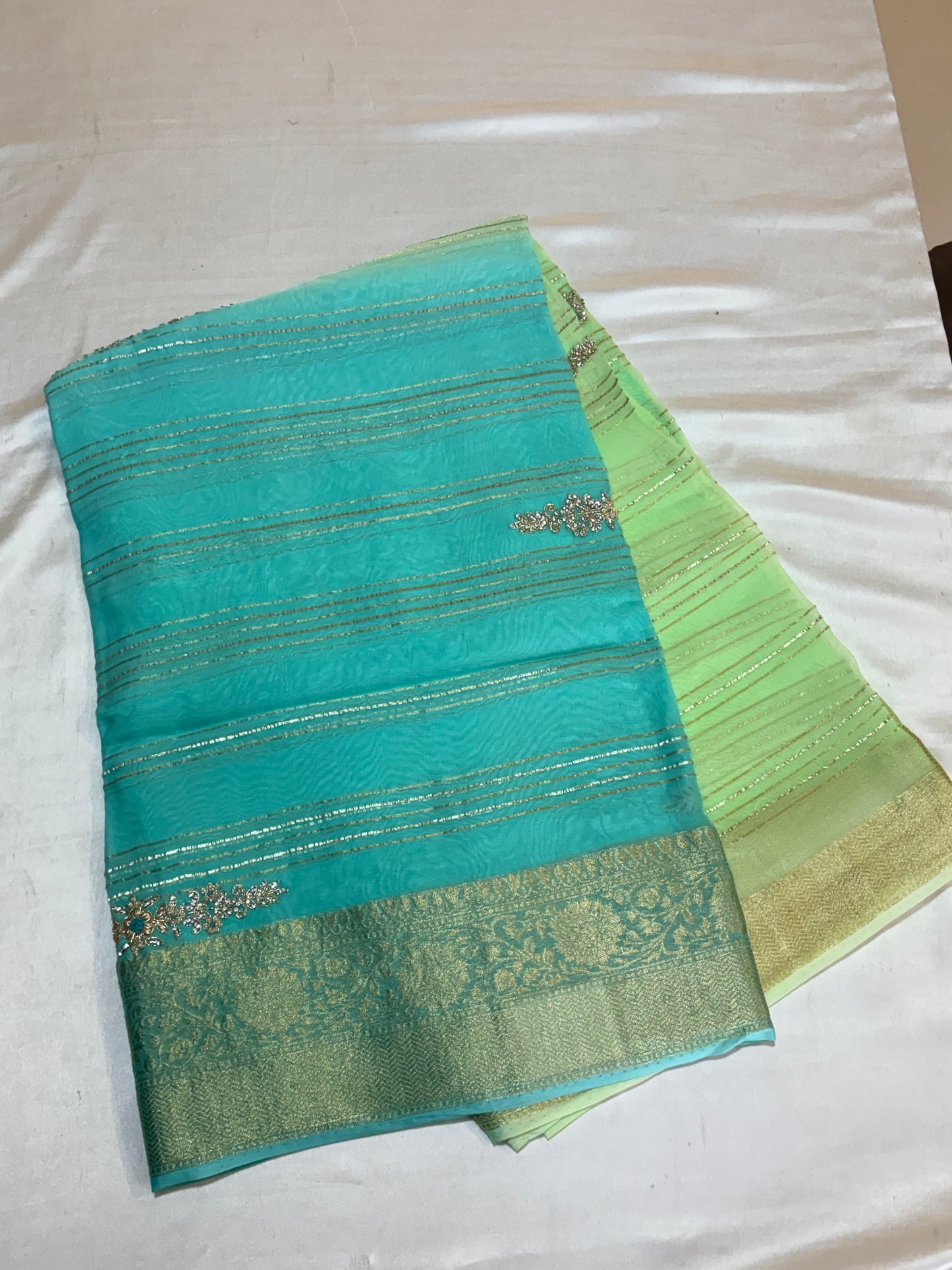 PREMIUM GEORGETTE DUAL SHADED  SAREES WITH HANDWORK
