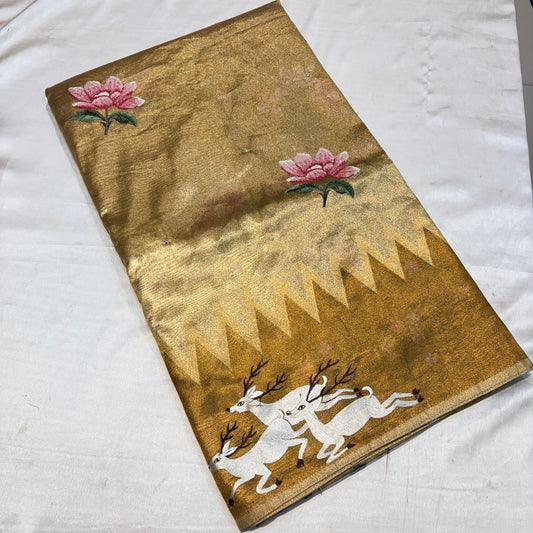 PREMIUM SOFT GOLDEN TISSUES SAREE WITH EMBROIDERY WORK