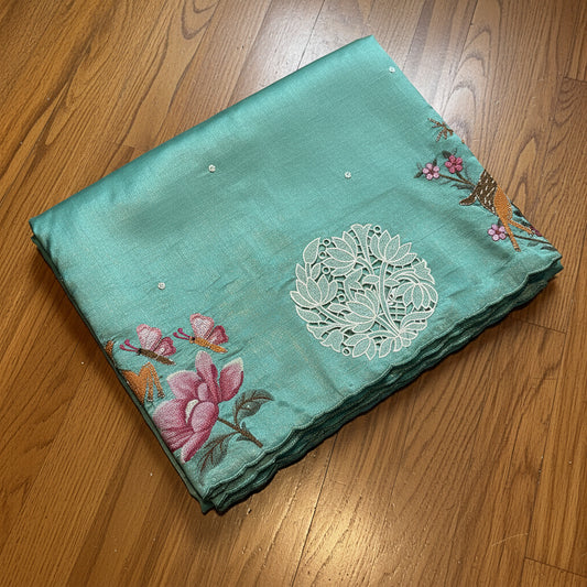 PREMIUM SOFT TUSSUR SILK WITH EMBROIDERY & CUTWORK