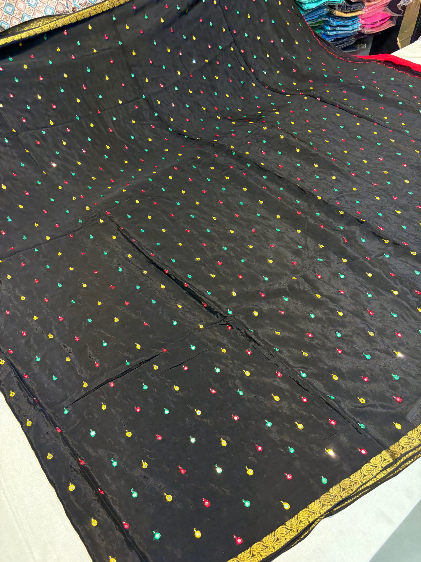 Pure Wrinkle Creape sarees with mirror work