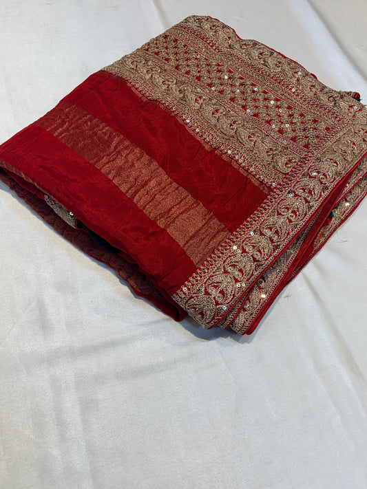RAW CHINON CREAPE SAREE WITH LACE BORDER