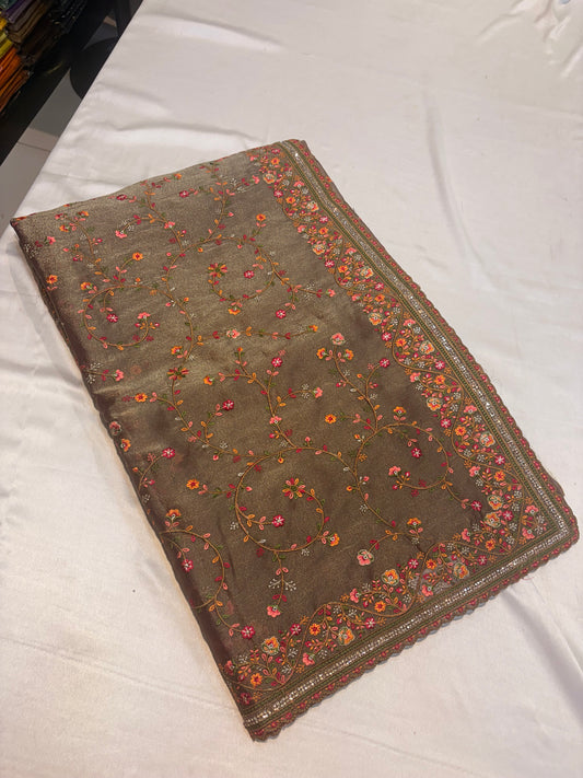 FANCY GEORGETTE SAREE WITH KASHMIRI THREAD WORK